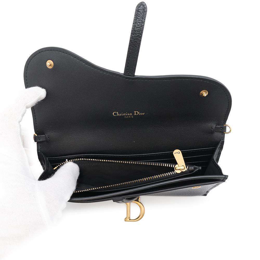 Christian Dior Chain Wallet Saddle Long Leather Black - Picture 6 of 14